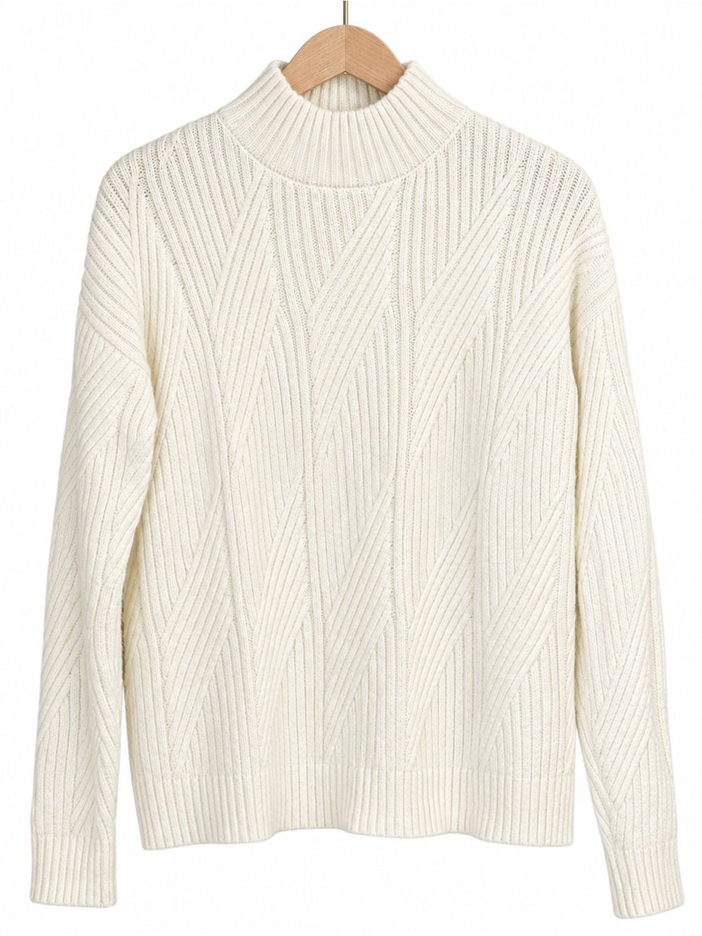 Market & Spruce Ivory Ribbed Mock Neck Chevron Knit Sweater Size M